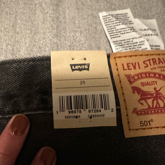 Levi's Charcoal Distressed High Waist Women's Shorts - Picture 3 of 4